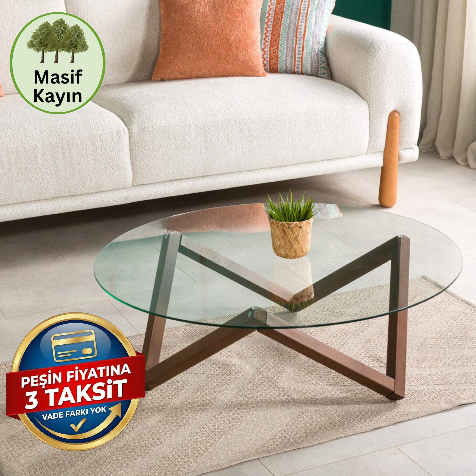 Nora Yuvarlak Cam Orta Sehpa